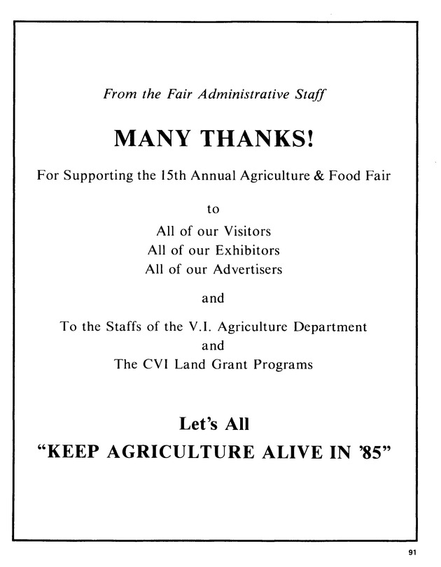 15th Annual Agriculture and food fair of the Virgin Islands 1985. - Page 92