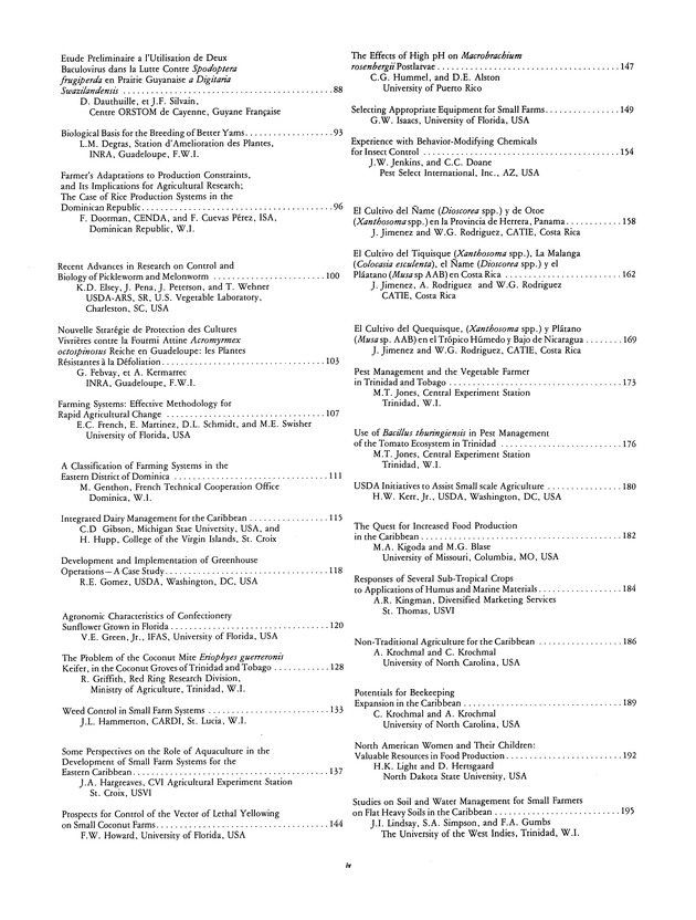 Proceedings of the 20th Annual meeting of the Caribbean Food Crops Society. St. Croix, U.S. Virgin Islands : October 21-26, 1984 - Page iv