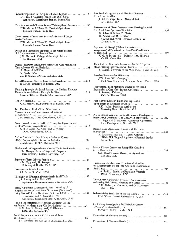 Proceedings of the 20th Annual meeting of the Caribbean Food Crops Society. St. Croix, U.S. Virgin Islands : October 21-26, 1984 - Page v