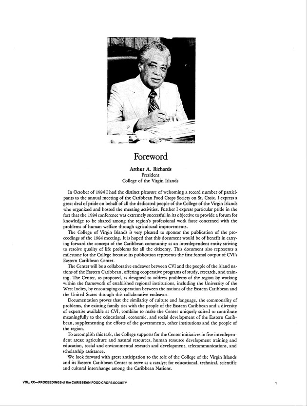 Proceedings of the 20th Annual meeting of the Caribbean Food Crops Society. St. Croix, U.S. Virgin Islands : October 21-26, 1984 - Page 1