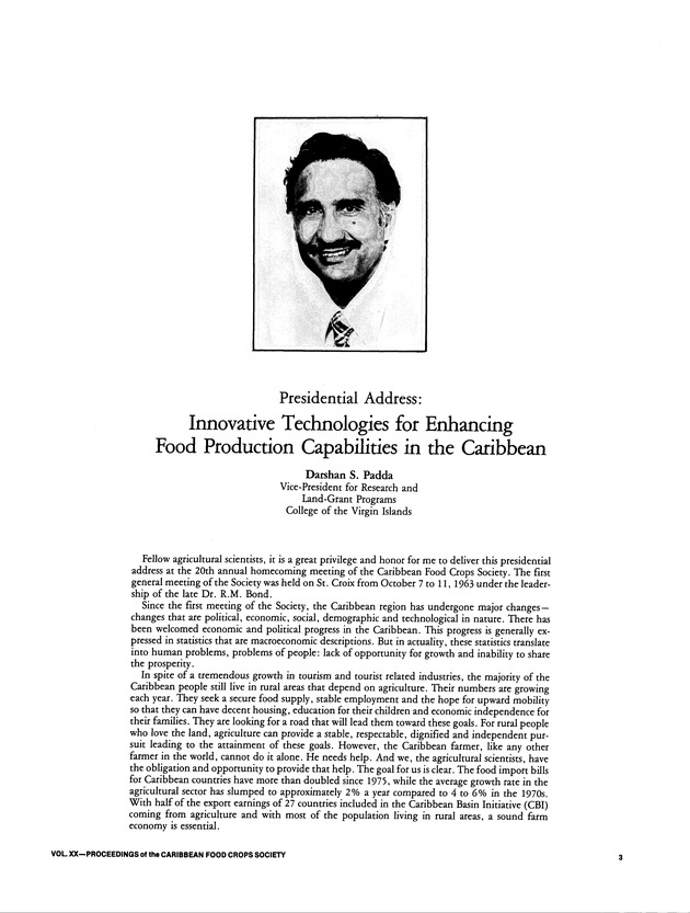 Proceedings of the 20th Annual meeting of the Caribbean Food Crops Society. St. Croix, U.S. Virgin Islands : October 21-26, 1984 - Page 3