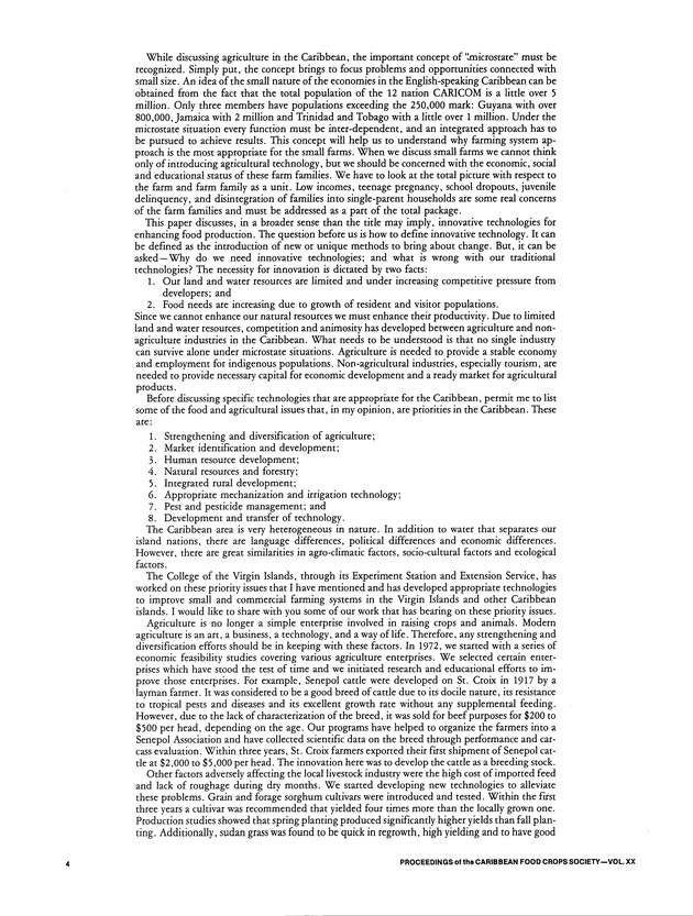 Proceedings of the 20th Annual meeting of the Caribbean Food Crops Society. St. Croix, U.S. Virgin Islands : October 21-26, 1984 - Page 4