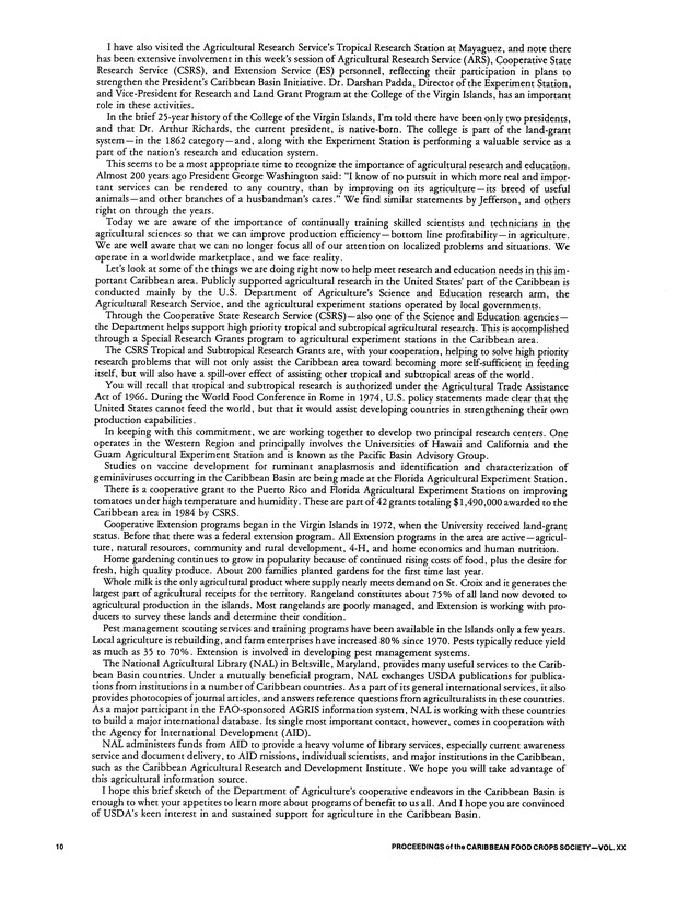 Proceedings of the 20th Annual meeting of the Caribbean Food Crops Society. St. Croix, U.S. Virgin Islands : October 21-26, 1984 - Page 10