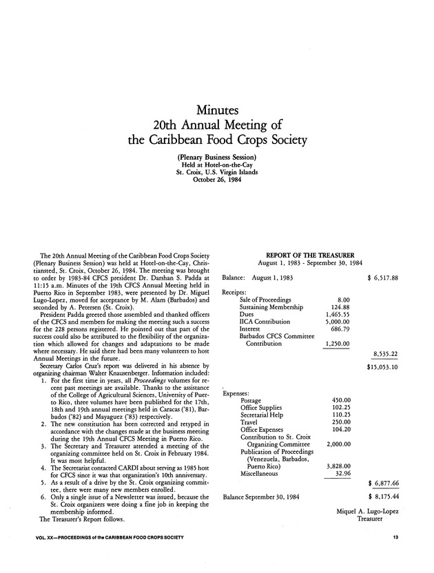 Proceedings of the 20th Annual meeting of the Caribbean Food Crops Society. St. Croix, U.S. Virgin Islands : October 21-26, 1984 - Page 13