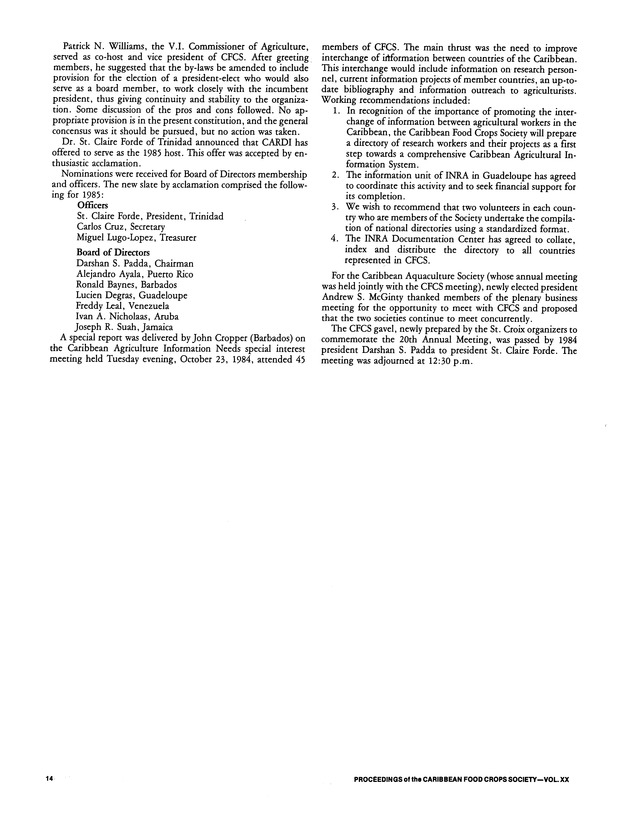 Proceedings of the 20th Annual meeting of the Caribbean Food Crops Society. St. Croix, U.S. Virgin Islands : October 21-26, 1984 - Page 14