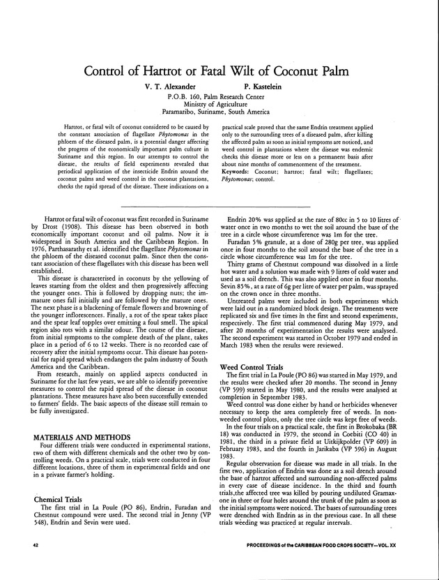 Proceedings of the 20th Annual meeting of the Caribbean Food Crops Society. St. Croix, U.S. Virgin Islands : October 21-26, 1984 - Page 42