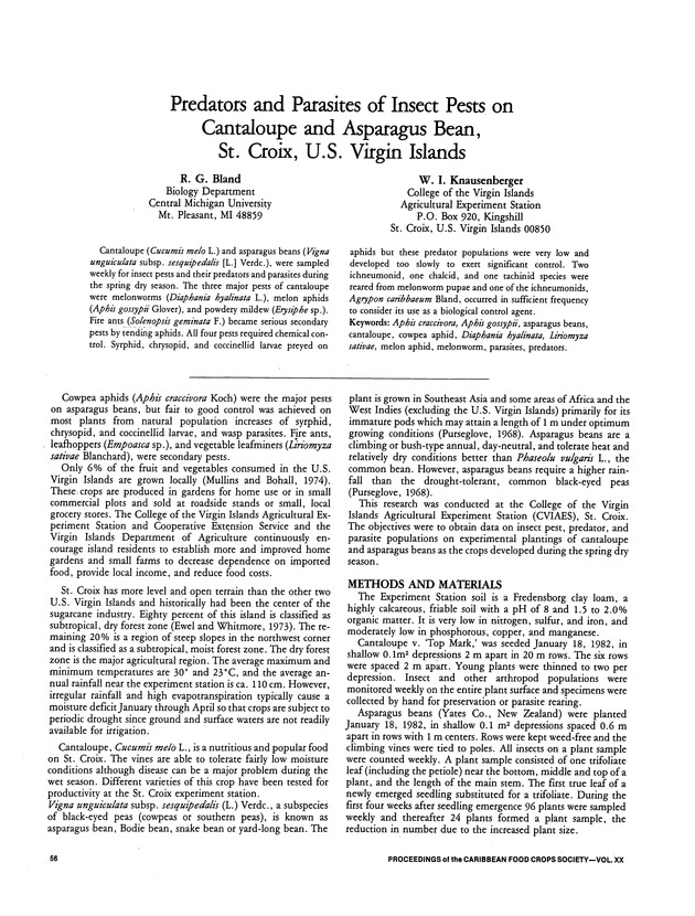 Proceedings of the 20th Annual meeting of the Caribbean Food Crops Society. St. Croix, U.S. Virgin Islands : October 21-26, 1984 - Page 56