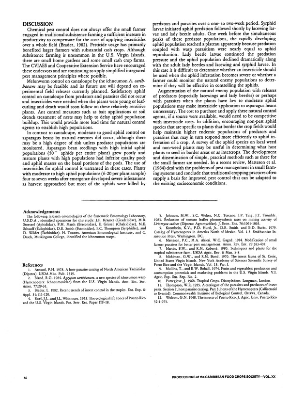 Proceedings of the 20th Annual meeting of the Caribbean Food Crops Society. St. Croix, U.S. Virgin Islands : October 21-26, 1984 - Page 60