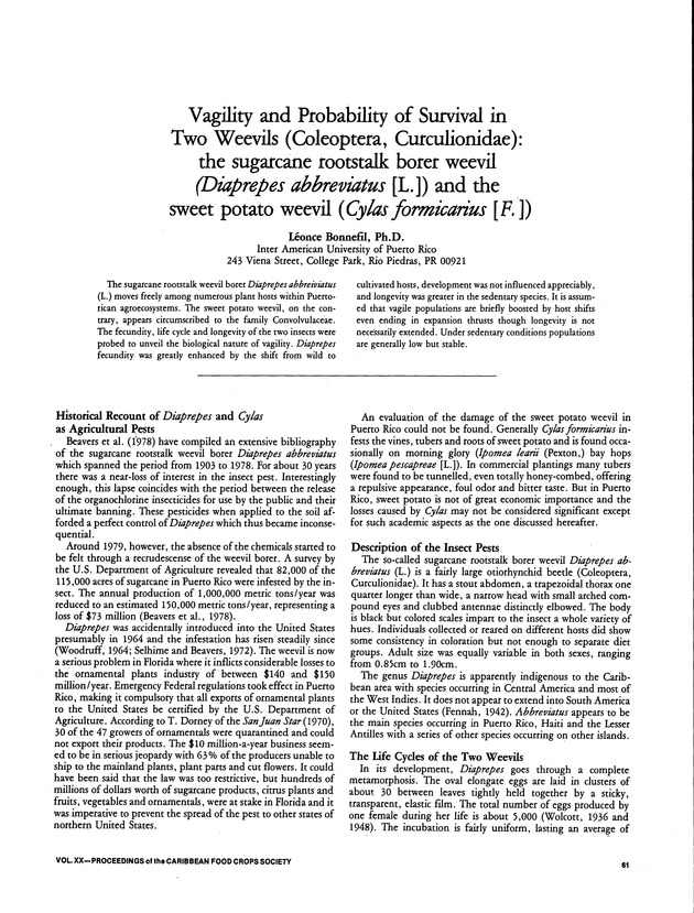 Proceedings of the 20th Annual meeting of the Caribbean Food Crops Society. St. Croix, U.S. Virgin Islands : October 21-26, 1984 - Page 61