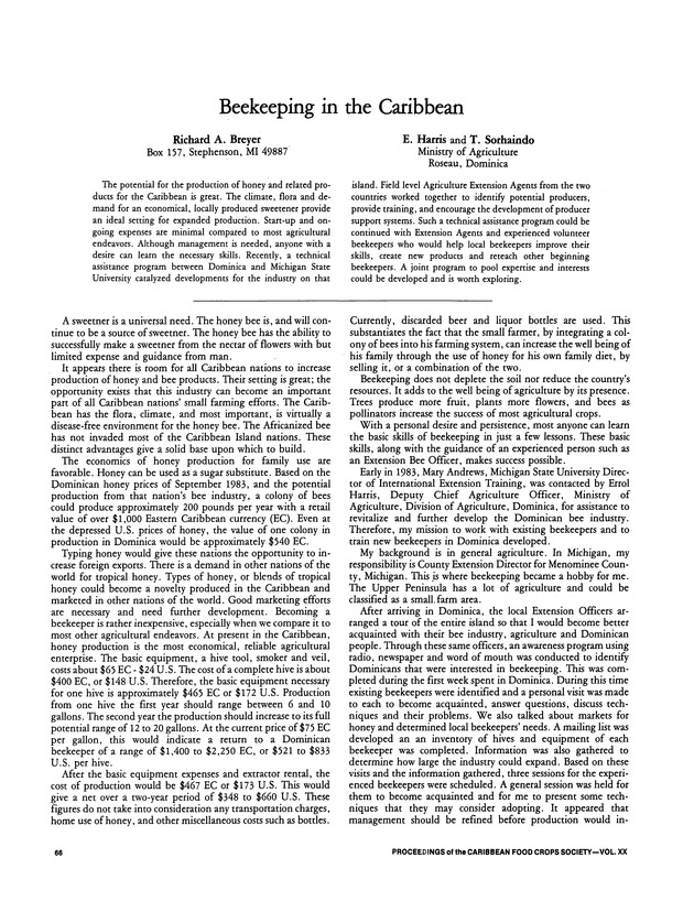 Proceedings of the 20th Annual meeting of the Caribbean Food Crops Society. St. Croix, U.S. Virgin Islands : October 21-26, 1984 - Page 66