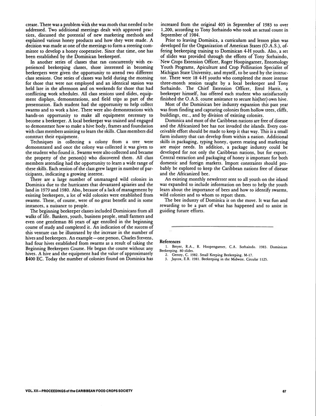 Proceedings of the 20th Annual meeting of the Caribbean Food Crops Society. St. Croix, U.S. Virgin Islands : October 21-26, 1984 - Page 67