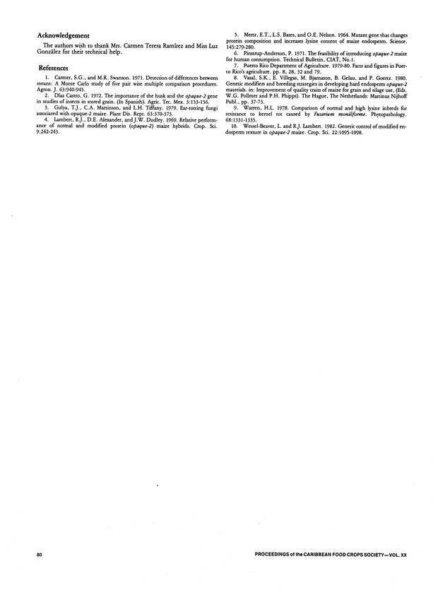 Proceedings of the 20th Annual meeting of the Caribbean Food Crops Society. St. Croix, U.S. Virgin Islands : October 21-26, 1984 - Page 80