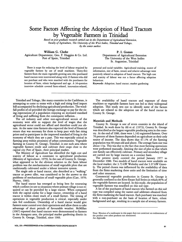 Proceedings of the 20th Annual meeting of the Caribbean Food Crops Society. St. Croix, U.S. Virgin Islands : October 21-26, 1984 - Page 81