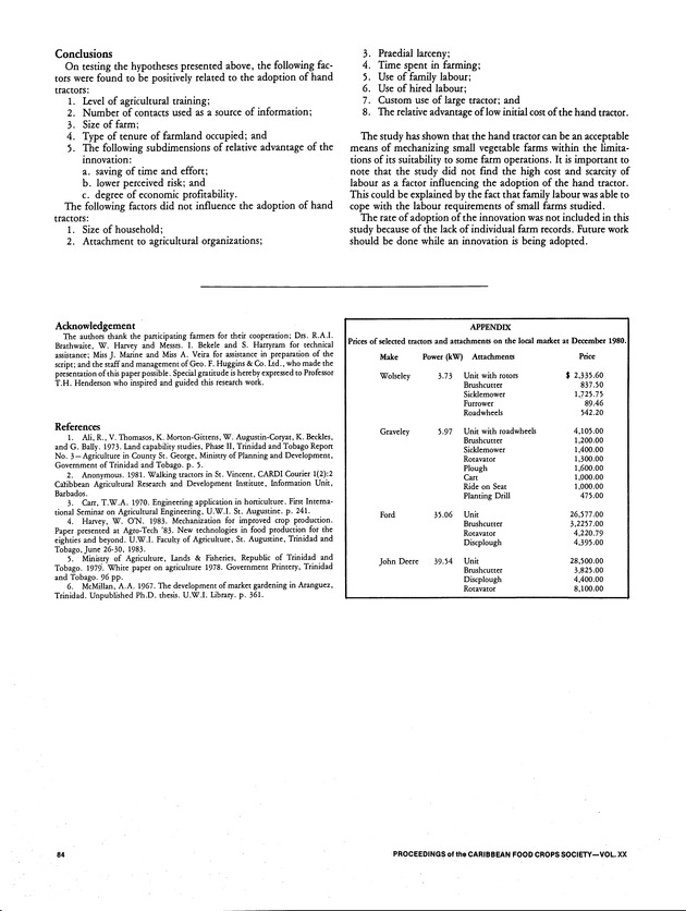 Proceedings of the 20th Annual meeting of the Caribbean Food Crops Society. St. Croix, U.S. Virgin Islands : October 21-26, 1984 - Page 84