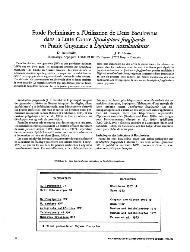 Proceedings of the 20th Annual meeting of the Caribbean Food Crops Society. St. Croix, U.S. Virgin Islands : October 21-26, 1984 - Page 88