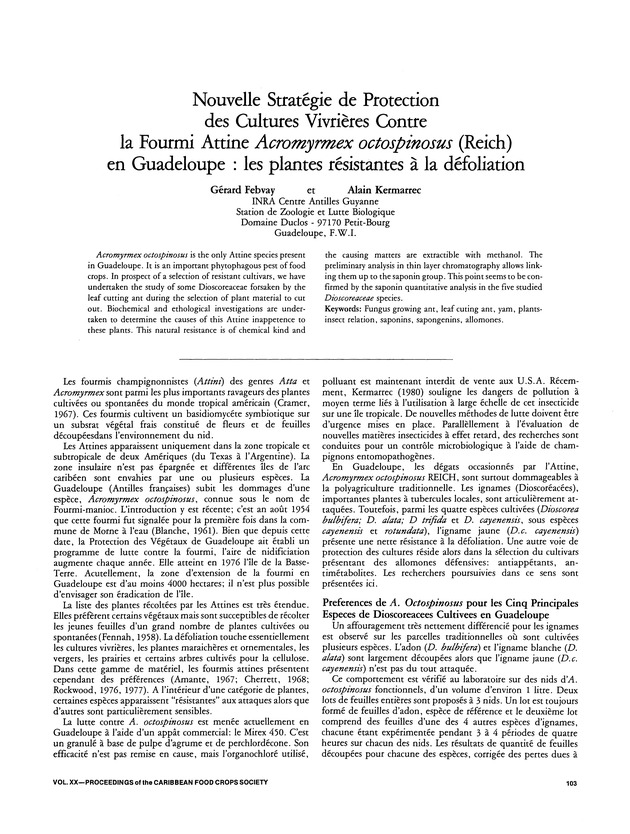 Proceedings of the 20th Annual meeting of the Caribbean Food Crops Society. St. Croix, U.S. Virgin Islands : October 21-26, 1984 - Page 103