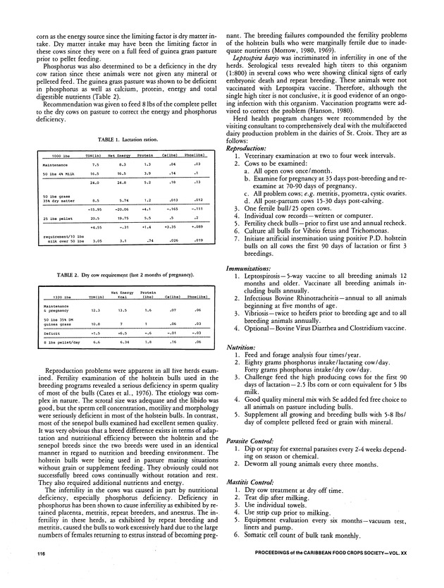 Proceedings of the 20th Annual meeting of the Caribbean Food Crops Society. St. Croix, U.S. Virgin Islands : October 21-26, 1984 - Page 116