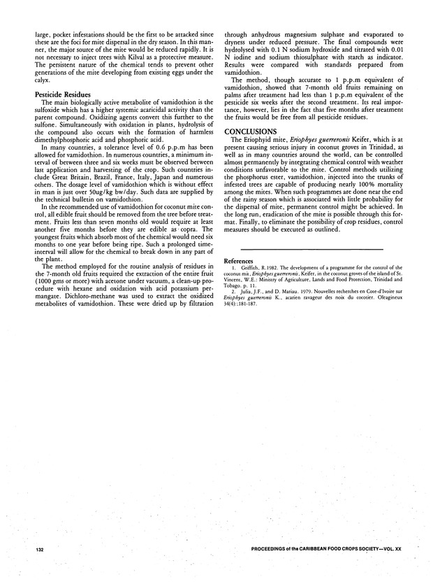 Proceedings of the 20th Annual meeting of the Caribbean Food Crops Society. St. Croix, U.S. Virgin Islands : October 21-26, 1984 - Page 132