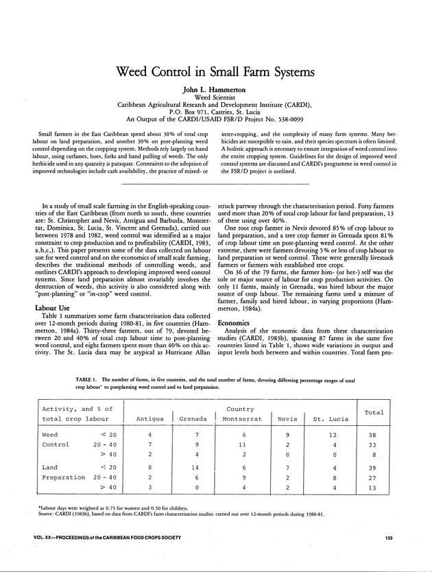 Proceedings of the 20th Annual meeting of the Caribbean Food Crops Society. St. Croix, U.S. Virgin Islands : October 21-26, 1984 - Page 133