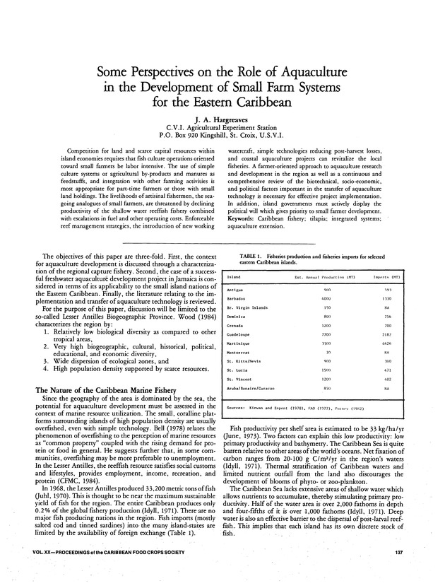 Proceedings of the 20th Annual meeting of the Caribbean Food Crops Society. St. Croix, U.S. Virgin Islands : October 21-26, 1984 - Page 137