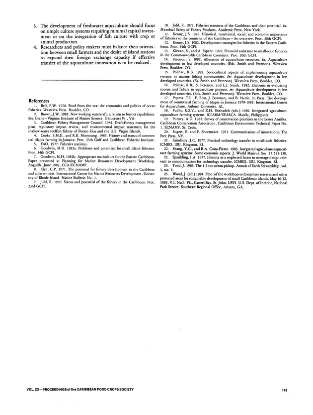 Proceedings of the 20th Annual meeting of the Caribbean Food Crops Society. St. Croix, U.S. Virgin Islands : October 21-26, 1984 - Page 143