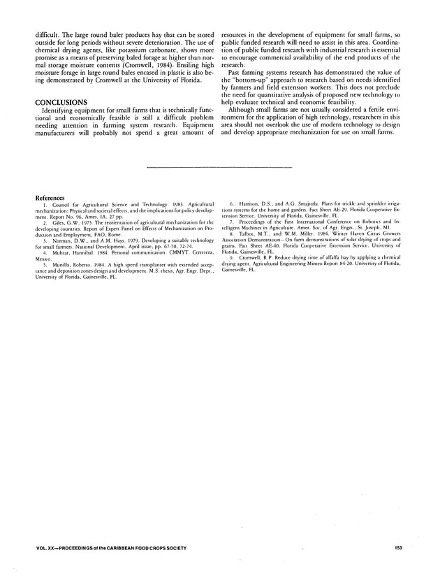 Proceedings of the 20th Annual meeting of the Caribbean Food Crops Society. St. Croix, U.S. Virgin Islands : October 21-26, 1984 - Page 153