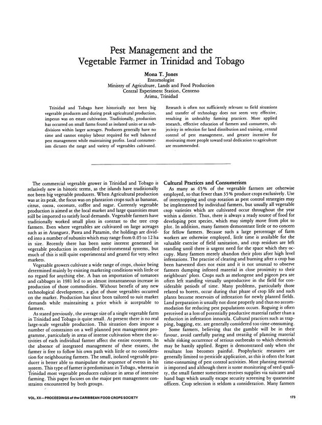 Proceedings of the 20th Annual meeting of the Caribbean Food Crops Society. St. Croix, U.S. Virgin Islands : October 21-26, 1984 - Page 173