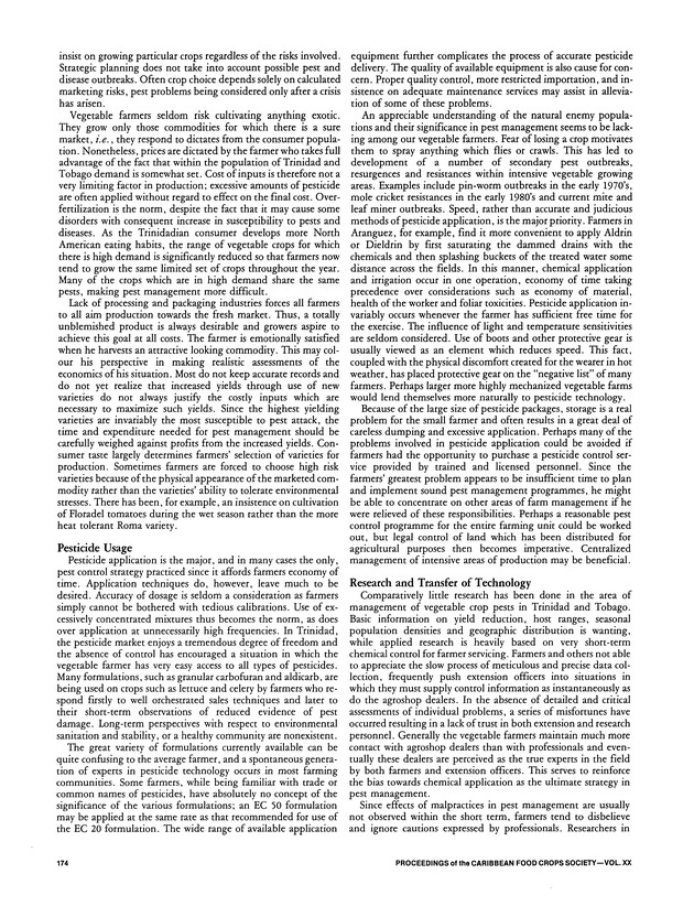 Proceedings of the 20th Annual meeting of the Caribbean Food Crops Society. St. Croix, U.S. Virgin Islands : October 21-26, 1984 - Page 174