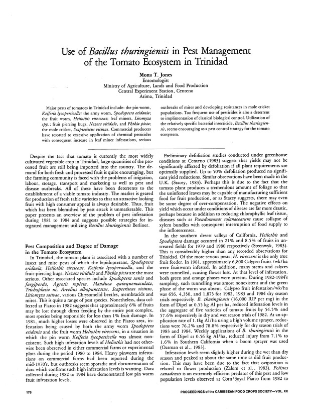 Proceedings of the 20th Annual meeting of the Caribbean Food Crops Society. St. Croix, U.S. Virgin Islands : October 21-26, 1984 - Page 176