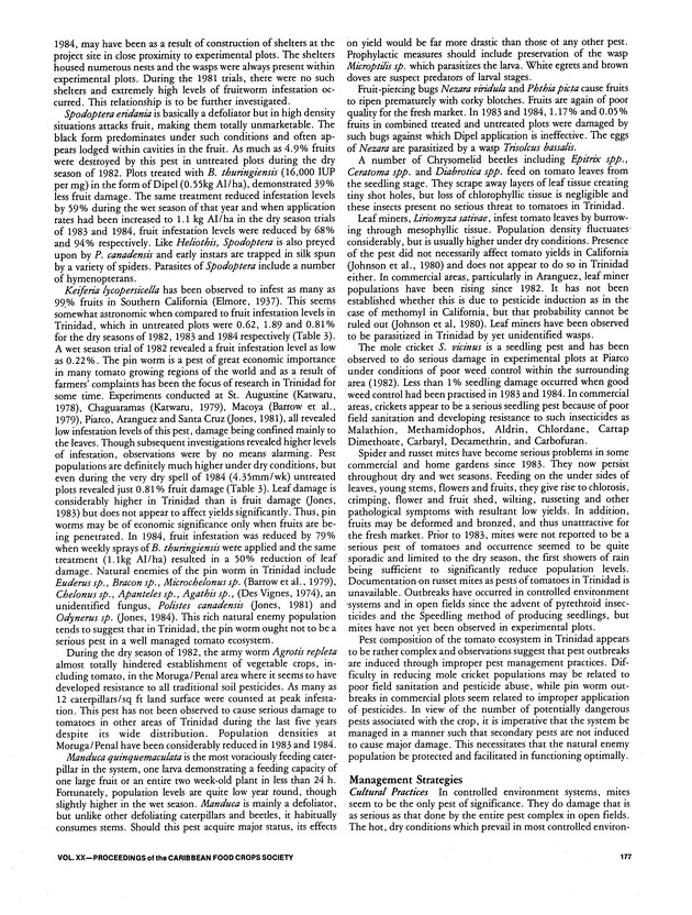 Proceedings of the 20th Annual meeting of the Caribbean Food Crops Society. St. Croix, U.S. Virgin Islands : October 21-26, 1984 - Page 177