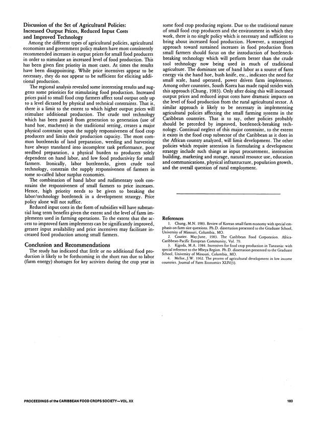 Proceedings of the 20th Annual meeting of the Caribbean Food Crops Society. St. Croix, U.S. Virgin Islands : October 21-26, 1984 - Page 183