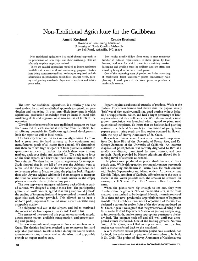 Proceedings of the 20th Annual meeting of the Caribbean Food Crops Society. St. Croix, U.S. Virgin Islands : October 21-26, 1984 - Page 186