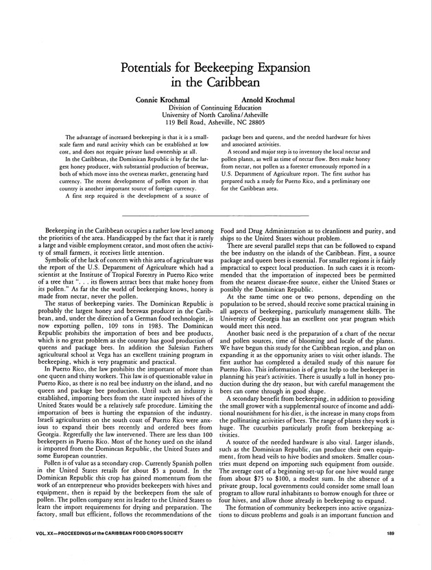 Proceedings of the 20th Annual meeting of the Caribbean Food Crops Society. St. Croix, U.S. Virgin Islands : October 21-26, 1984 - Page 189