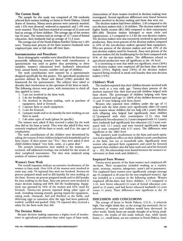 Proceedings of the 20th Annual meeting of the Caribbean Food Crops Society. St. Croix, U.S. Virgin Islands : October 21-26, 1984 - Page 193