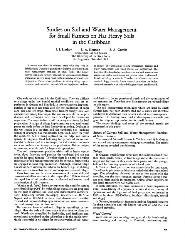 Proceedings of the 20th Annual meeting of the Caribbean Food Crops Society. St. Croix, U.S. Virgin Islands : October 21-26, 1984 - Page 195