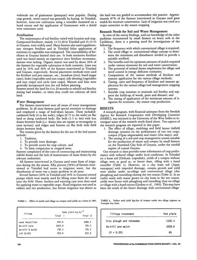 Proceedings of the 20th Annual meeting of the Caribbean Food Crops Society. St. Croix, U.S. Virgin Islands : October 21-26, 1984 - Page 196