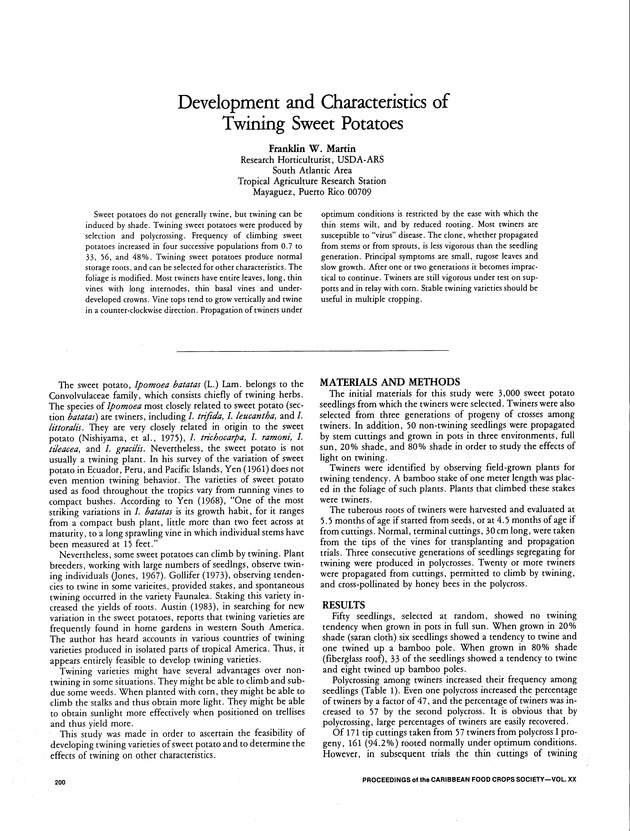 Proceedings of the 20th Annual meeting of the Caribbean Food Crops Society. St. Croix, U.S. Virgin Islands : October 21-26, 1984 - Page 200