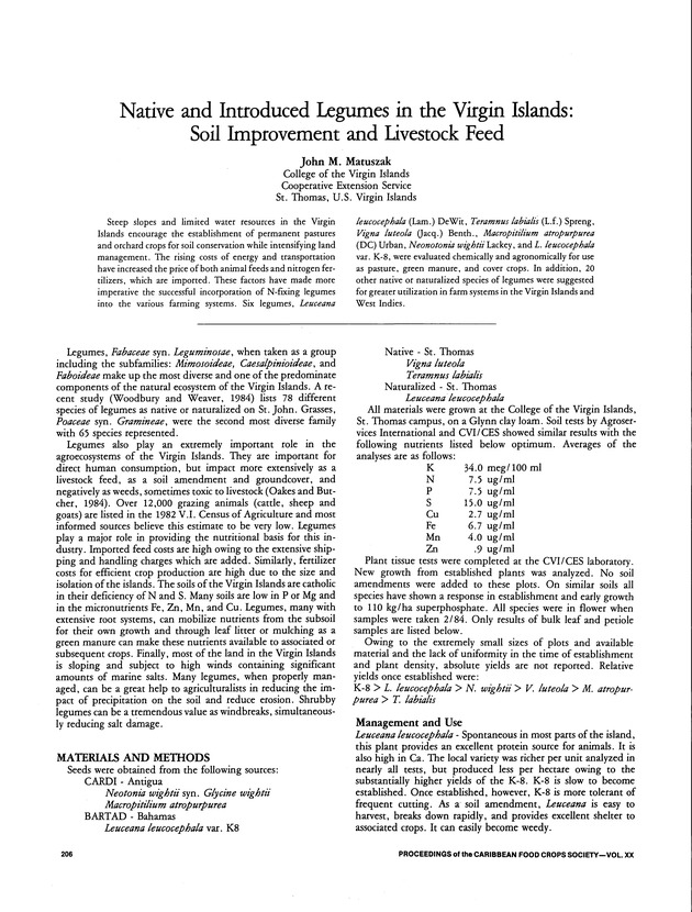 Proceedings of the 20th Annual meeting of the Caribbean Food Crops Society. St. Croix, U.S. Virgin Islands : October 21-26, 1984 - Page 206