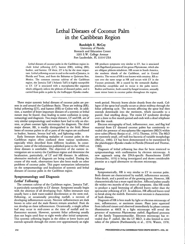 Proceedings of the 20th Annual meeting of the Caribbean Food Crops Society. St. Croix, U.S. Virgin Islands : October 21-26, 1984 - Page 212