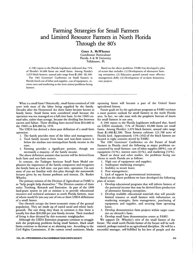 Proceedings of the 20th Annual meeting of the Caribbean Food Crops Society. St. Croix, U.S. Virgin Islands : October 21-26, 1984 - Page 215