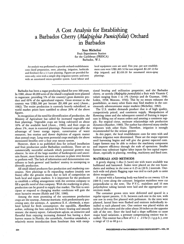 Proceedings of the 20th Annual meeting of the Caribbean Food Crops Society. St. Croix, U.S. Virgin Islands : October 21-26, 1984 - Page 224