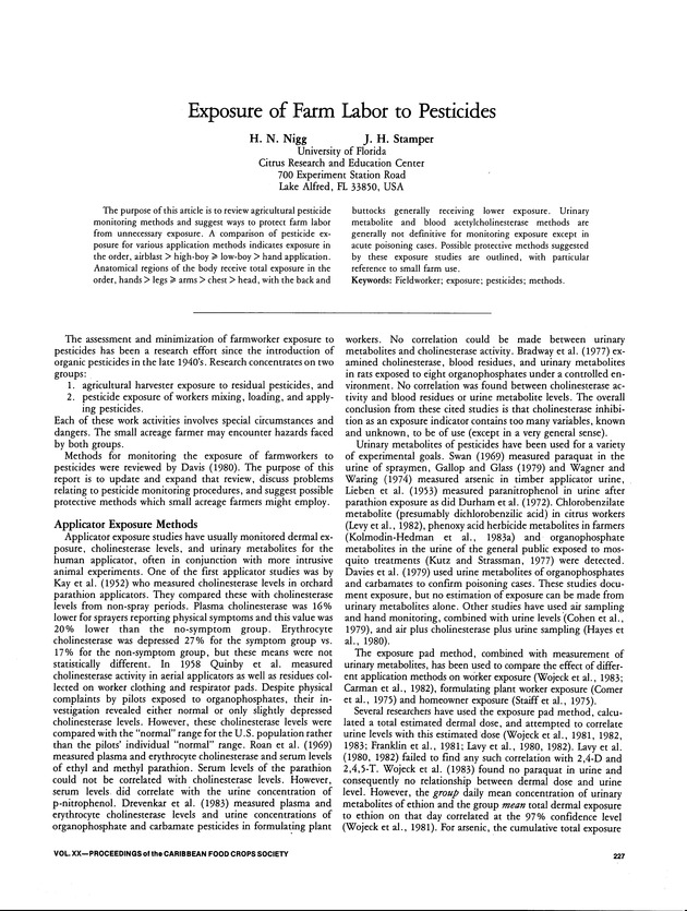 Proceedings of the 20th Annual meeting of the Caribbean Food Crops Society. St. Croix, U.S. Virgin Islands : October 21-26, 1984 - Page 227