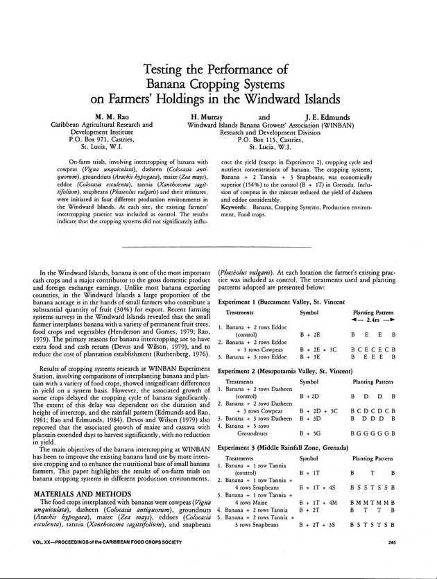 Proceedings of the 20th Annual meeting of the Caribbean Food Crops Society. St. Croix, U.S. Virgin Islands : October 21-26, 1984 - Page 245