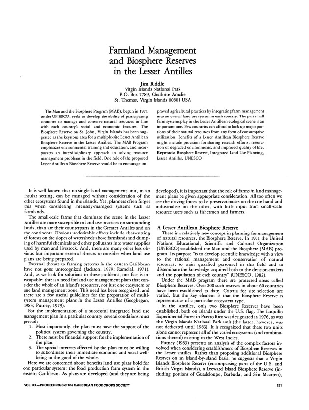 Proceedings of the 20th Annual meeting of the Caribbean Food Crops Society. St. Croix, U.S. Virgin Islands : October 21-26, 1984 - Page 251