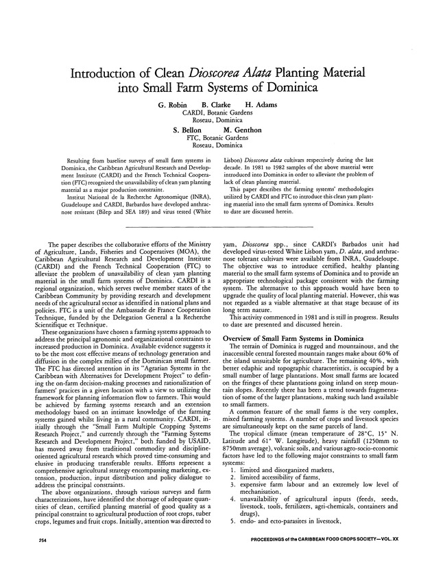 Proceedings of the 20th Annual meeting of the Caribbean Food Crops Society. St. Croix, U.S. Virgin Islands : October 21-26, 1984 - Page 254