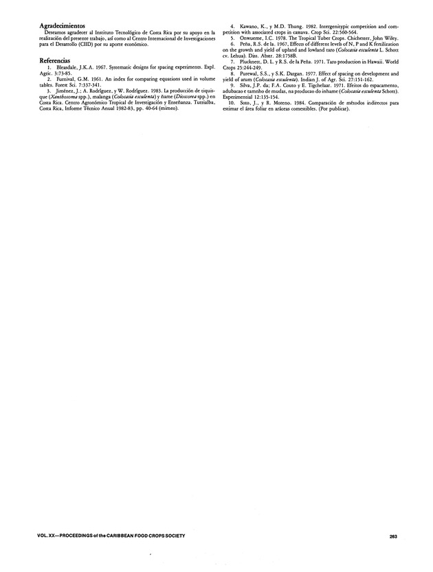 Proceedings of the 20th Annual meeting of the Caribbean Food Crops Society. St. Croix, U.S. Virgin Islands : October 21-26, 1984 - Page 263