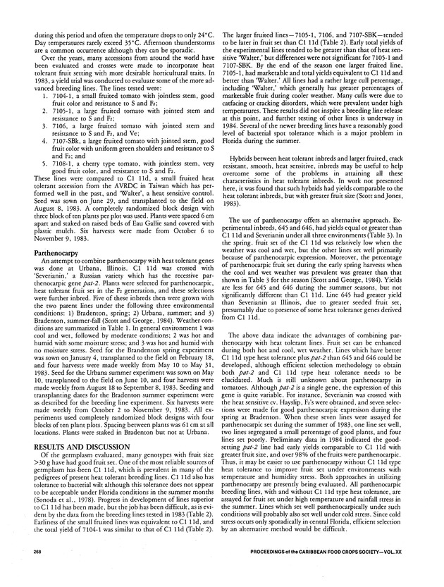 Proceedings of the 20th Annual meeting of the Caribbean Food Crops Society. St. Croix, U.S. Virgin Islands : October 21-26, 1984 - Page 268