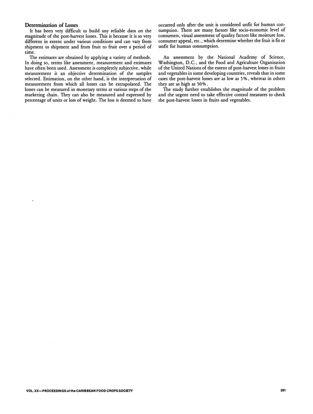 Proceedings of the 20th Annual meeting of the Caribbean Food Crops Society. St. Croix, U.S. Virgin Islands : October 21-26, 1984 - Page 281