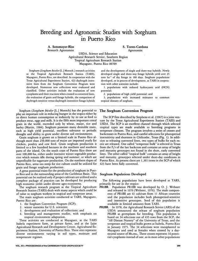 Proceedings of the 20th Annual meeting of the Caribbean Food Crops Society. St. Croix, U.S. Virgin Islands : October 21-26, 1984 - Page 289