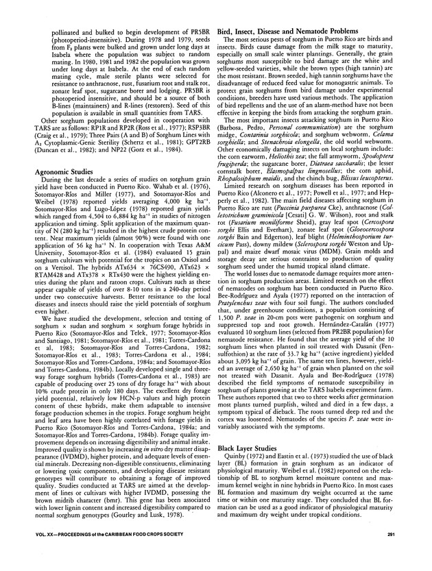 Proceedings of the 20th Annual meeting of the Caribbean Food Crops Society. St. Croix, U.S. Virgin Islands : October 21-26, 1984 - Page 291